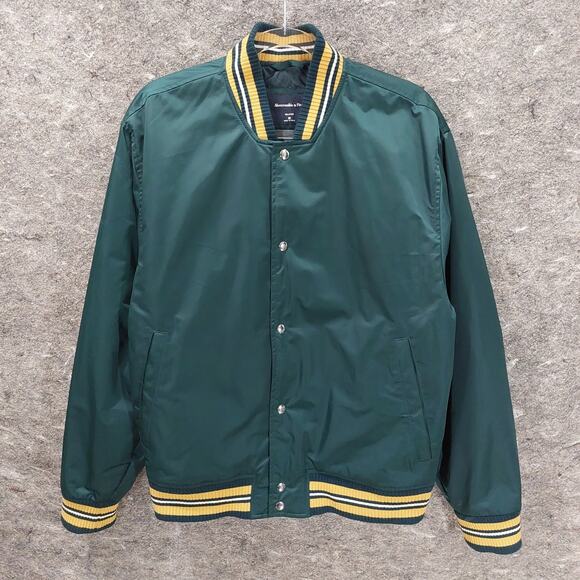 Abercrombie & Fitch Varsity Jacket Men's Medium Green Relaxed Quilted Sportswear - Picture 1 of 8